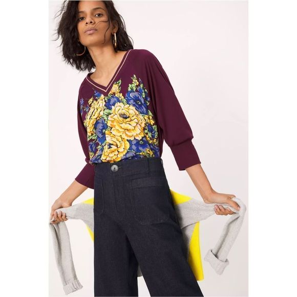 Tiny for Anthropologie Ashlee Floral V-Neck Top Shirt size small - Picture 1 of 10